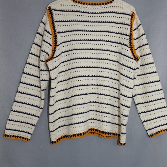 Alya Cozy Striped Crew Neck Sweater - Cream, Black, and Gold. Size L - Picture 5 of 6